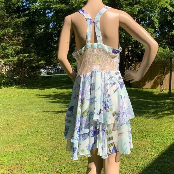 NWT $138 BCBGeneration | Aquashell | Racerback Tiered Lace Inset Dress | 10 - Picture 10 of 15